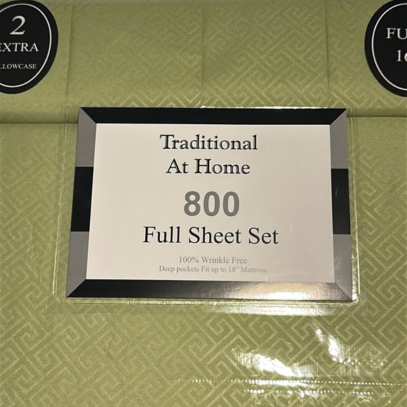Traditional At Home Green Full 6pc Sheet Set Kiwi Green Embossed Maze Key Print - Picture 1 of 8